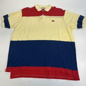 Perlis Polo Shirt Mens Large Red Yellow Blue Colorblock Crawfish Logo Made USA